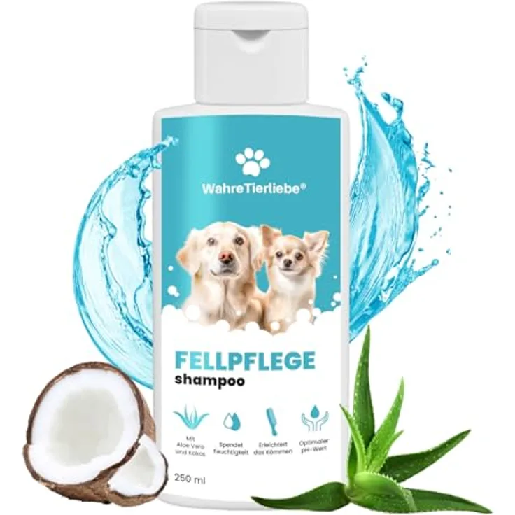 Wahre Tierliebe Hundeshampoo, rückfettend mit Kokosnuss-Extrakt & Aloe Vera, pH-neutral, gegen Geruch und Schmutz, 250ml, Made in Germany