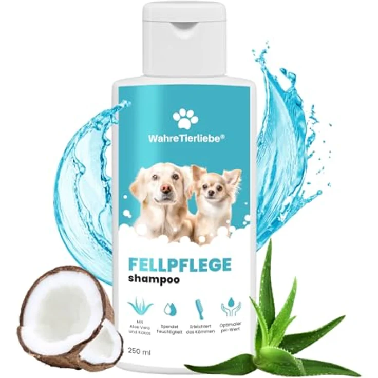 Wahre Tierliebe Hundeshampoo, rückfettend mit Kokosnuss-Extrakt & Aloe Vera, pH-neutral, gegen Geruch und Schmutz, 250ml, Made in Germany – Bild 1