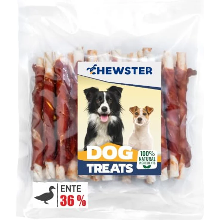 CHEWSTER Kaustangen für Hunde mit Ente, 36% Fleischanteil, getreidefrei, 350 g – Bild 1