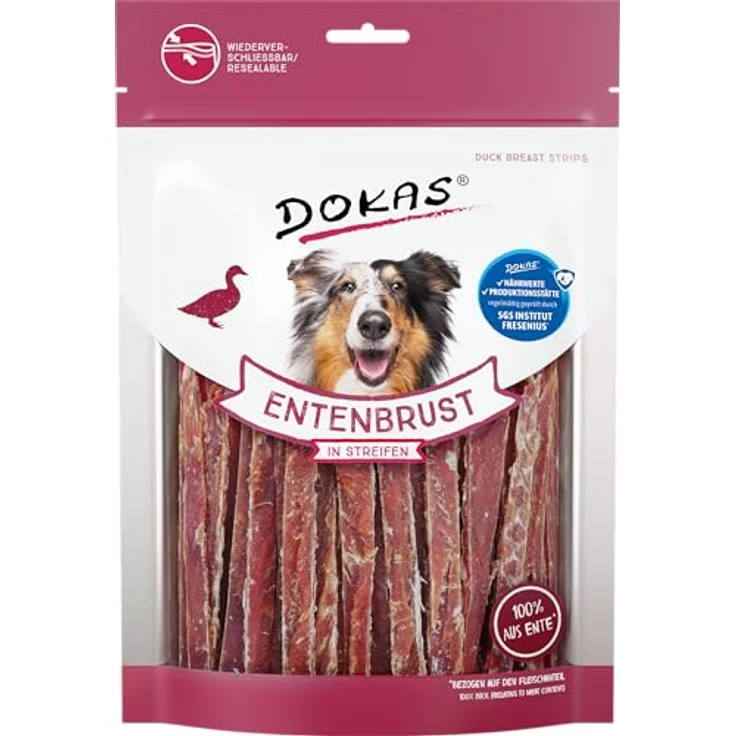DOKAS Getreidefreier Premium Snack für Hunde, Entenbrustfilet in Streifen, 250 g (8er Pack) – fettarm, gluten- und sojafrei – Bild 1