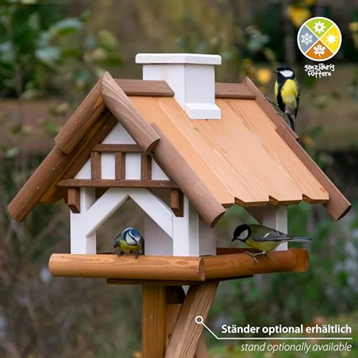dobar® Großes Vogelhaus Goldener Oktober, Futterstation für Wildvögel, 1,3 Liter Futtersilo, 39 x 39 x 35 cm, Braun/Weiß – Bild 5