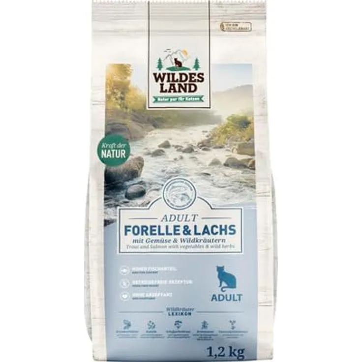 WILDES LAND Adult Forelle und Lachs, Getreidefreies Katzen-Trockenfutter, 1,2 kg