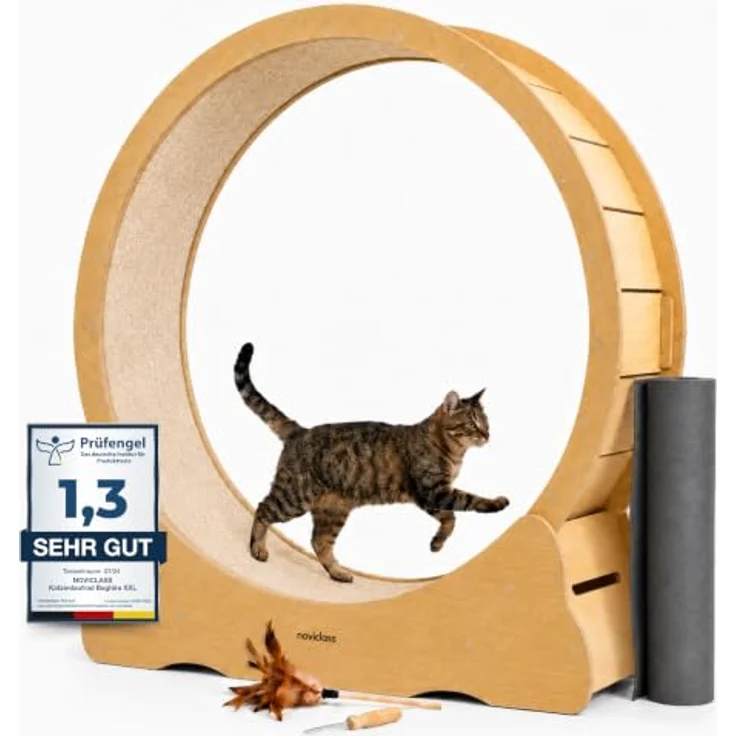 noviclass® Katzenlaufrad Baghira Groß XXL, 132 cm Durchmesser, inkl. Anti-Vibrationsmatte, kurzfloriger Teppich in beige – Bild 1