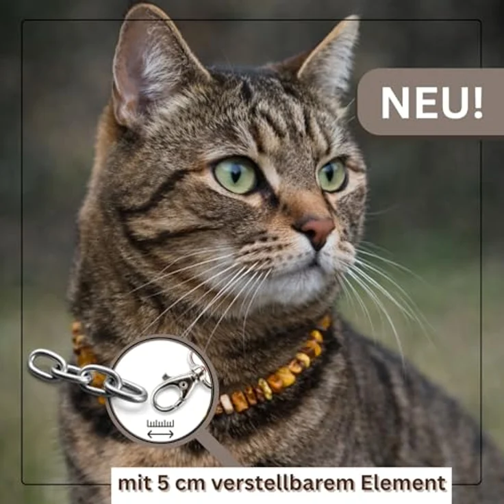 PetLove Bernsteinkette für Hunde & Katzen, verstellbar 20-25 cm, 100% baltischer Bernstein, handgemacht, natürlich – Bild 2