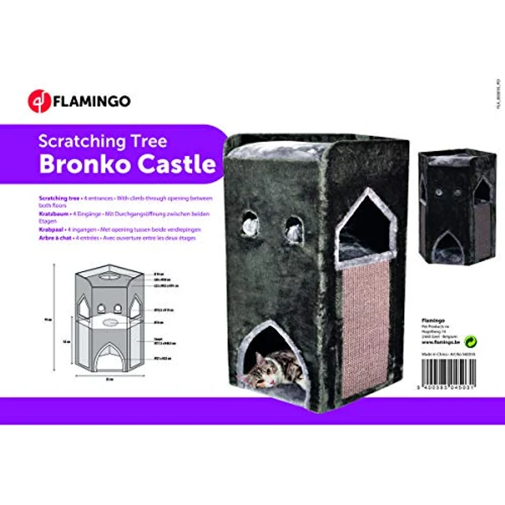 Flamingo Bronko Kratzbaum Burg, mit Sisal Kratzmatte und Öffnung zur Etage, dunkelgrau, 61 x 58 x 79,5 cm – Bild 2