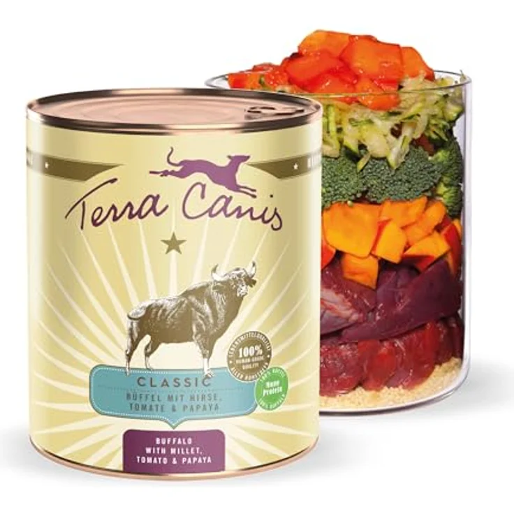 Terra Canis Büffel mit Hirse & Papaya, Classic Nassfutter für Hunde, 800g - 100% Lebensmittelsqualität, reich an frischem Fleisch, glutenfreies Pseudogetreide – Bild 1