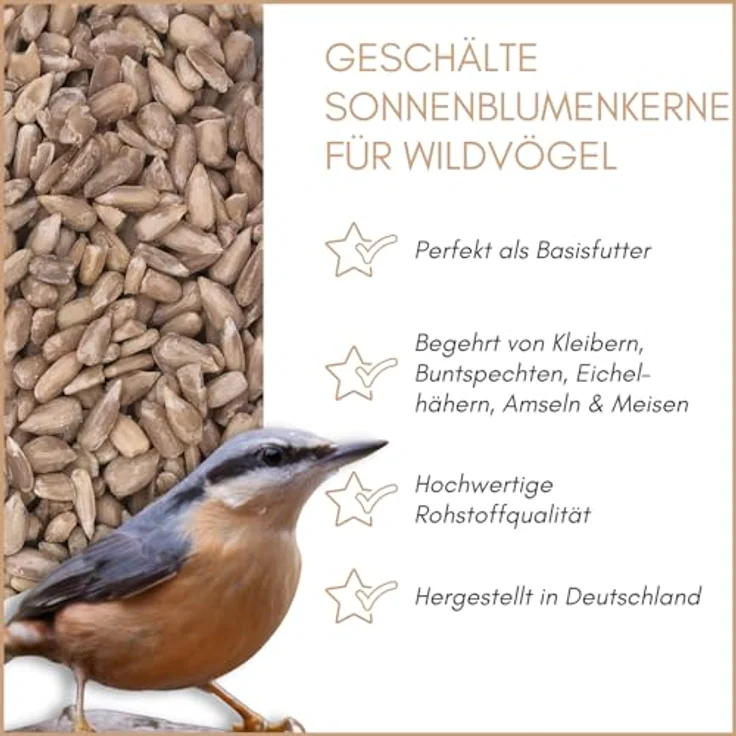 Supravit Sonnenblumenkerne Vogelfutter 25kg geschält, Nährstoffreiches Ganzjahresfutter für Wildvögel, Deutsche Herkunft – Bild 2