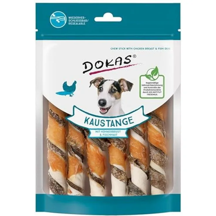 Dokas Kaustangen Sparpaket, 6 x 170 g Hühnerbrust & Fischhaut, glutenfrei und ohne Zuckerzusatz