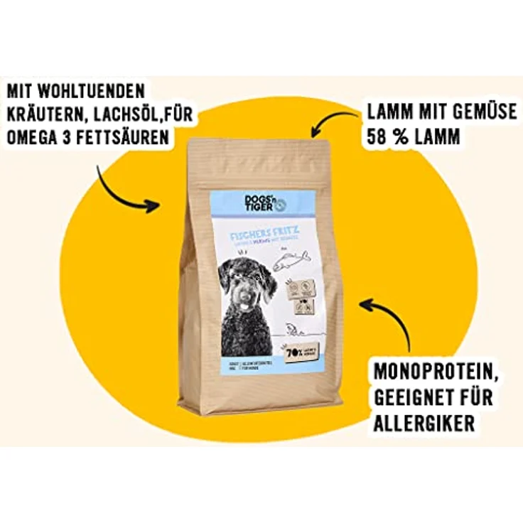 DOGS' n TIGER Adults Premium Hunde Futter, Fischers Fritz, Trockenfutter mit 70% Fleischanteil, Lachs und Hering, ohne Zucker & Getreide, 2kg – Bild 2