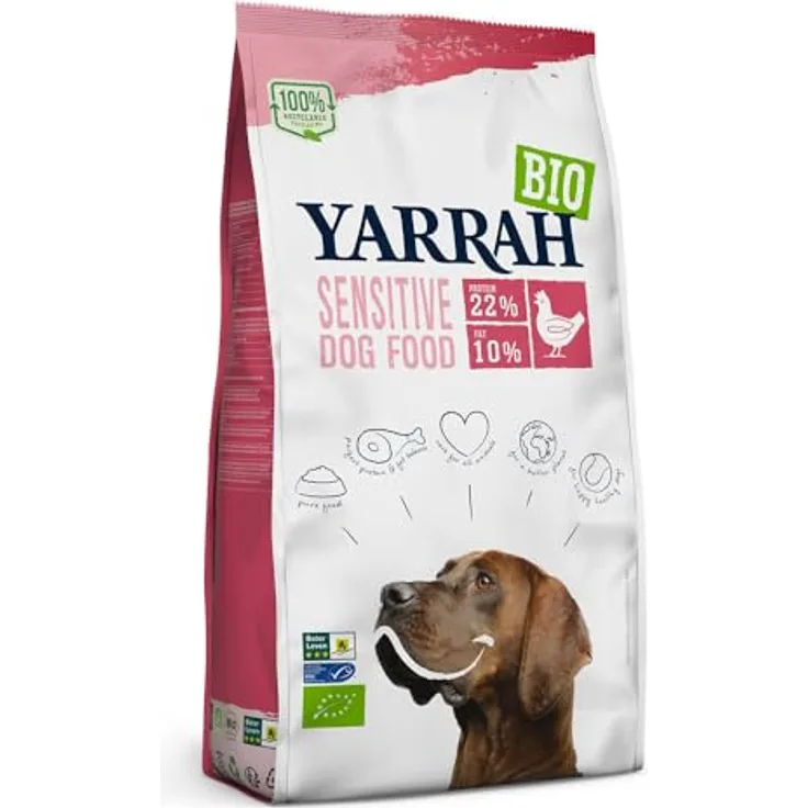 Yarrah Sensitive Dog Food Trockenfutter Huhn, 10kg - Frei von chemischen Zusatzstoffen und Hormonen