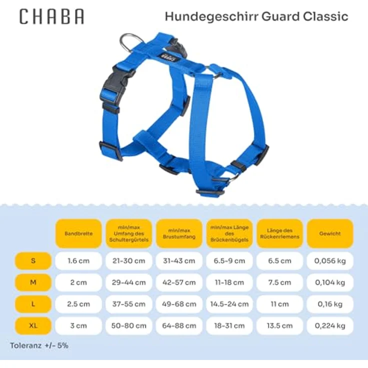 Chaba Guard Hundegeschirr Größe S, ergonomisches Anti-Zug Brustgeschirr für kleine Hunde, blau, verstellbar, bequem und leicht – Bild 2