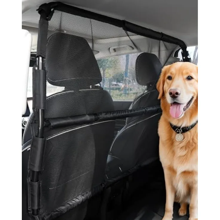 VEVOR Hunde Autobarriere 1415 mm, Trennwand mit Netzgewebe zur Montage an Vordersitzen, universelles Hundegitter für SUVs und Lkw, schwarz