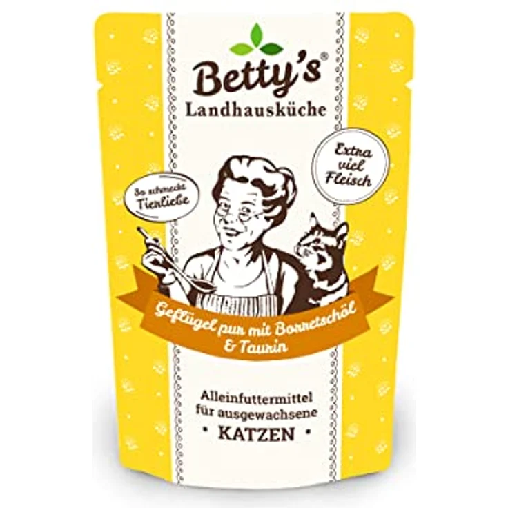 Boswelia Betty's Landhausküche Frischebeutel Pouches Nassfutter Katze, Geflügel PUR mit Borretschöl, 12 x 100 g, getreidefrei, schonend gegart, hohe Bioverfügbarkeit – Bild 2