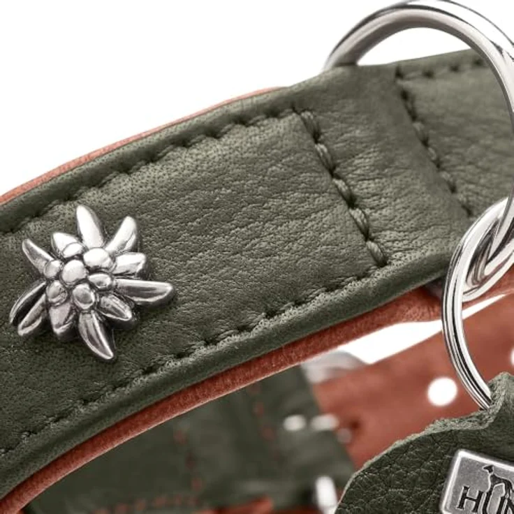 HUNTER Hundehalsband MÜNCHEN, grün/Cognac, Leder, fellschonend, Größe 50, Made in Germany – Bild 4