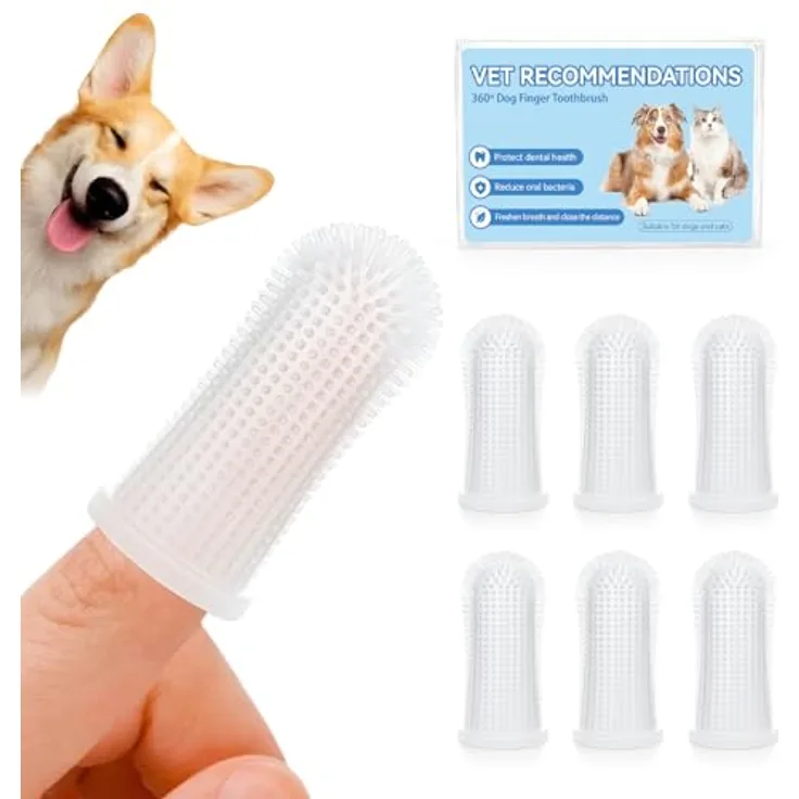 Aujzoo Hundezahnbürsten-Set (6 Packungen), 360º Silikon-Fingerzahnbürste für Hunde und Katzen, BPA-frei