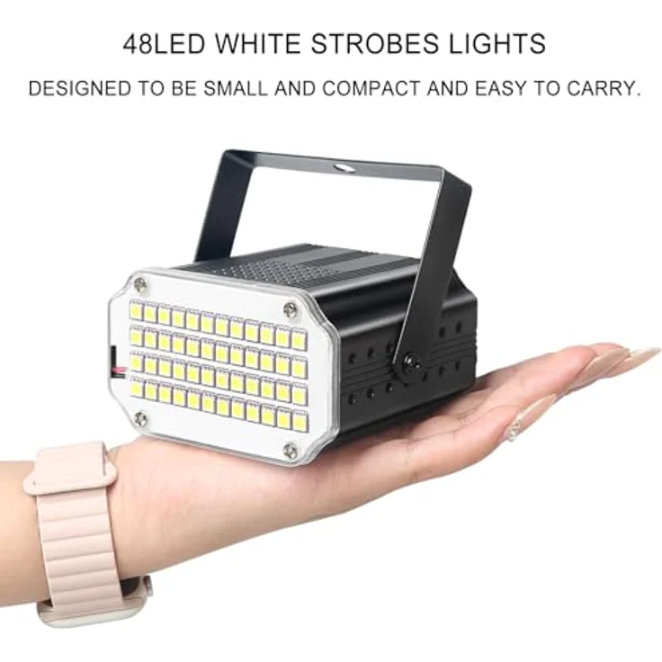 wecan 48 LED Stroboskop Disco Licht, Musikgesteuertes Blitzlicht mit 12 W Leistung, tragbar und energieeffizient für Partys und Halloween, weiß – Bild 5