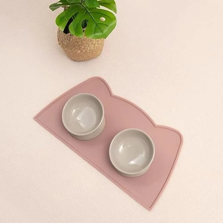 OHMO Napfunterlage für kleine Hunde und Katzen, rutschfeste Silikonmatte, wasserdicht, 46x25cm, Tee Rosa – Bild 5