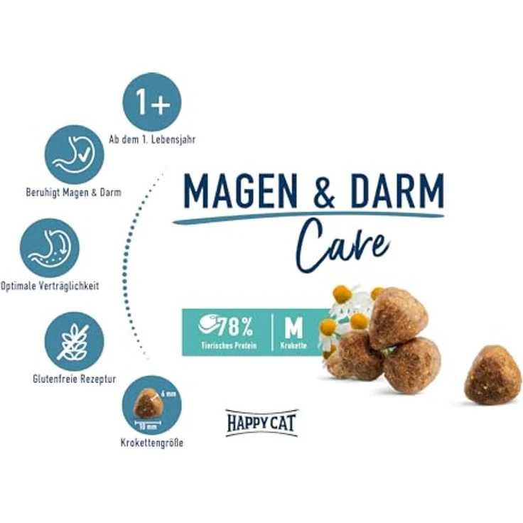 Happy Cat 70596 Care Magen & Darm, Katzen-Trockenfutter mit Ente für sensible Katzen, glutenfreie Rezeptur, 1,3 kg – Bild 3