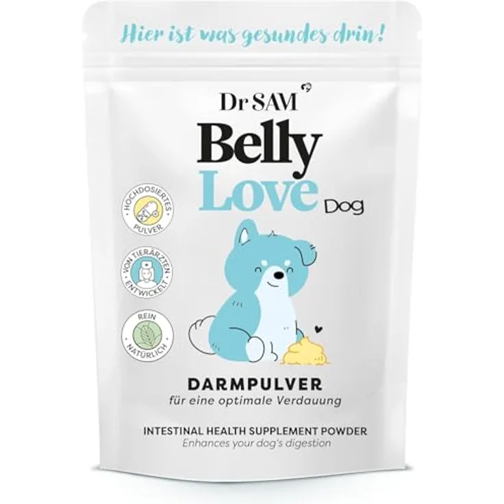 Dr. SAM Premium Darmpulver für Hunde - BellyLove, pflanzliches Magen- und Darmpulver, hochdosiertes Probiotikum, 90g, unterstützend bei Magen-Darm-Erkrankungen, 100% natürliche Inhaltsstoffe