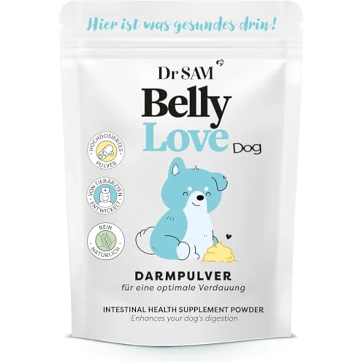 Dr. SAM Premium Darmpulver für Hunde - BellyLove, pflanzliches Magen- und Darmpulver, hochdosiertes Probiotikum, 90g, unterstützend bei Magen-Darm-Erkrankungen, 100% natürliche Inhaltsstoffe