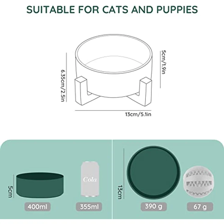 SPUNKYJUNKY Keramik Futternapf mit Bambus Ständer, 400ml für Katzen und kleine Hunde, grün – Bild 4