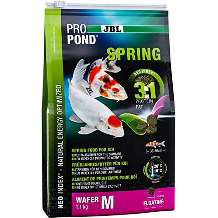 JBL ProPond Spring, Frühjahrsfutter für Koi, schwimmende Futterwafer, Größe M, 1,1 kg