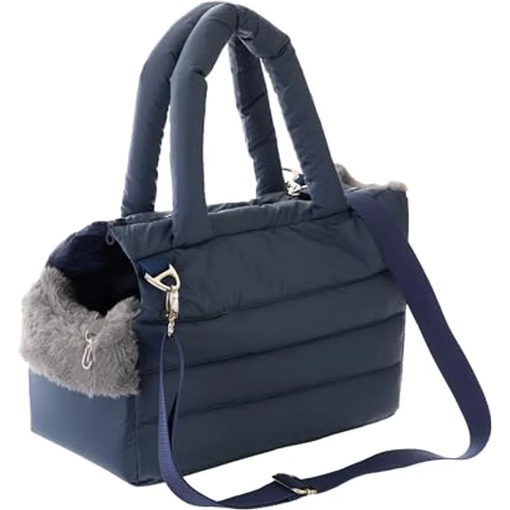 PillowPrim Hundetasche, Welpentasche - Tragetasche für kleine und mittlere Hunde bis 8 kg, dunkelblau, mit Karabiner, verstellbarem Schultergurt und ergonomischen Griffen – Bild 4
