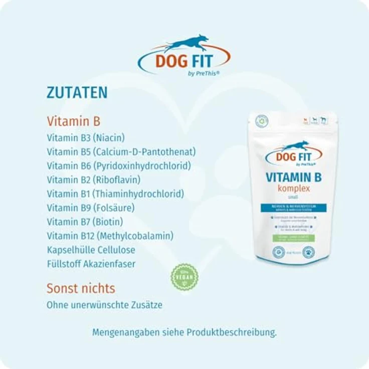 DOG FIT by PreThis® Vitamin B Komplex für Hunde, mit aktivem B12 (Methylcobalamin), vegan & ohne Zusätze, für normale Nervenfunktion, Energie & Vitalität, geeignet für Hunde bis 10kg, 60 Kapseln – Bild 4