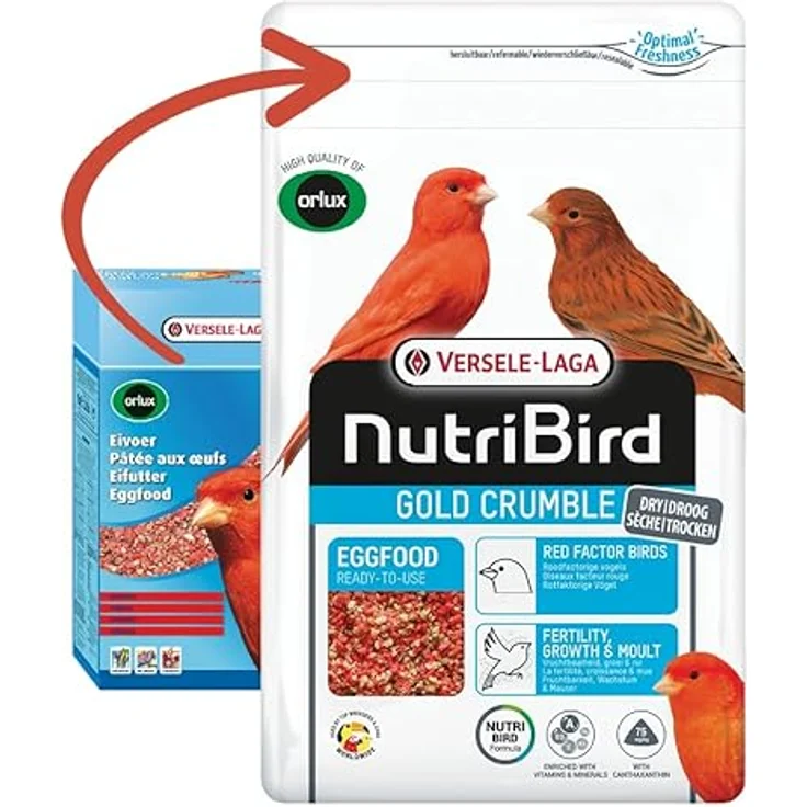 Versele-Laga NutriBird Gold Crumble, 1 kg Trockenes Eifutter für rotfaktorige Vögel, mit Vitaminen, Mineralstoffen, Lysin und Methionin – Bild 3