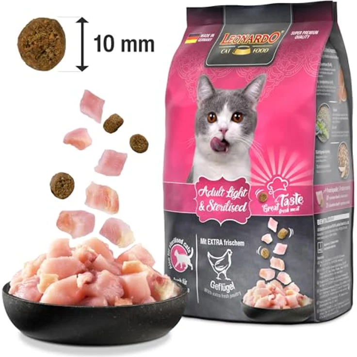 LEONARDO Adult Light & Sterilised, kalorienreduziertes Katzen-Trockenfutter mit 30% frischem Geflügel, 1,8kg, Made in Germany – Bild 3