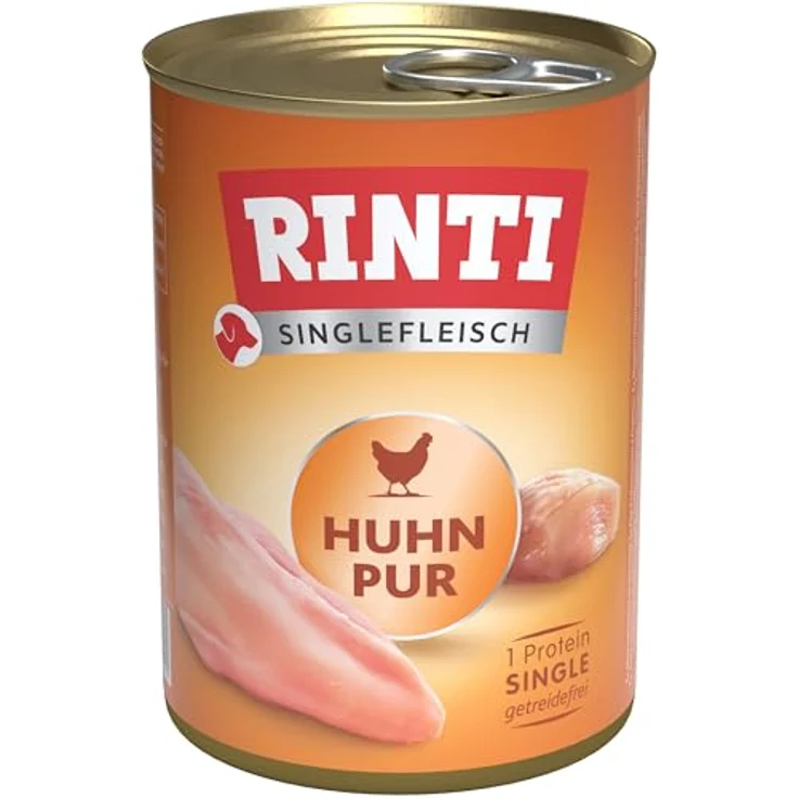 RINTI Singlefleisch Huhn pur, Hunde-Nassfutter, 6 x 400 g, ohne Getreide, für ernährungssensible Hunde