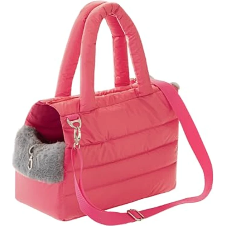 DOGGY Fluffy Ride, Transporttasche für Hunde und Katzen, Schultertasche bis 8 kg, himbeerfarben, mit Karabiner und verstellbarem Schultergurt – Bild 3