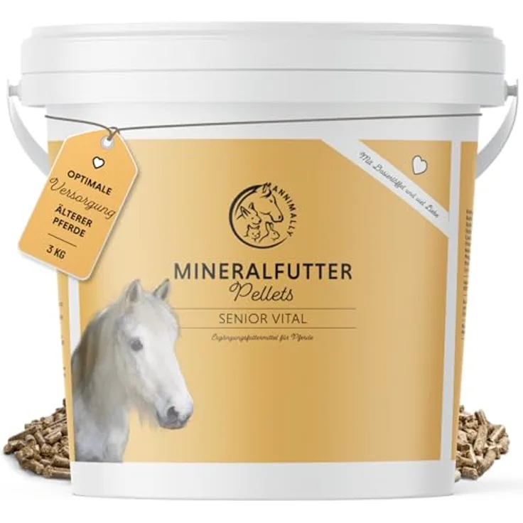 Annimally Senior Mineralfutter Pferde getreidefrei, Ergänzungsfutter mit Vitaminen, Mineralstoffen und Spurenelementen für Senior Pferde, 3 kg Eimer