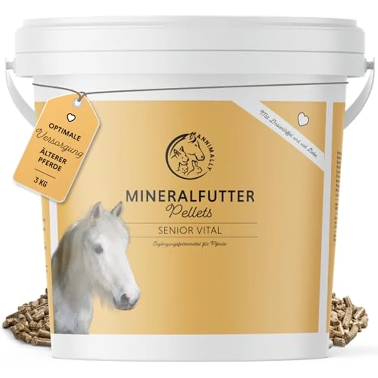 Annimally Senior Mineralfutter Pferde getreidefrei, Ergänzungsfutter mit Vitaminen, Mineralstoffen und Spurenelementen für Senior Pferde, 3 kg Eimer – Bild 1