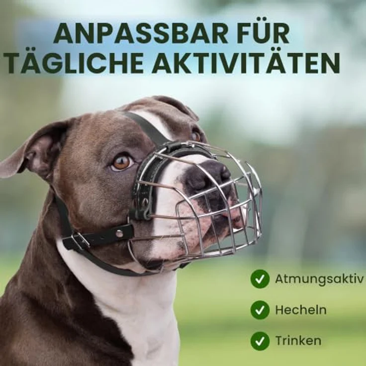 BRONZEDOG Metallmaulkorb für große Hunde – Verstellbare Lederriemen, Drahtkorb für Amstaff, Braun – Bild 5