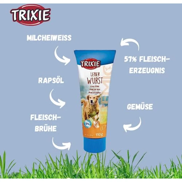TRIXIE Premio Hunde-Leberwurst 110g, glutenfreie Premium Hunde-Leckerlis ohne Getreide & Zucker, hohe Proteinquelle für Training & Belohnung – Bild 3