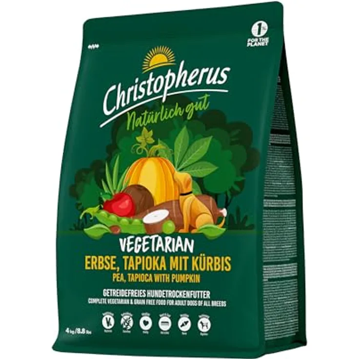 Christopherus Vegetarian - Hundefutter mit Erbse, Tapioka und Kürbis, 4kg - Schmackhafte, fleischfreie Vollnahrung für ausgewachsene Hunde, CO2-reduzierend