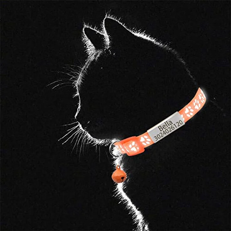 Senristar Personalisierte 2 Pack Reflektierende Katze Halsband, Breakaway mit Edelstahl-Namensschild und Glocke, einstellbar 20-28 cm, Schwarz/Silber – Bild 4
