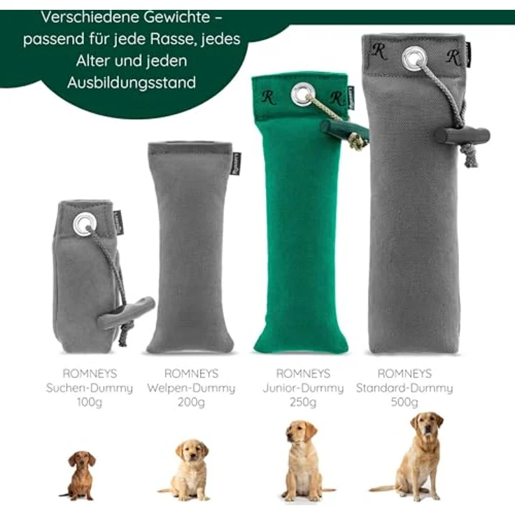 Romneys Junior Dummy, schwimmfähig für Hunde aller Rassen, 250 g, robust aus Canvas, grün – Bild 2