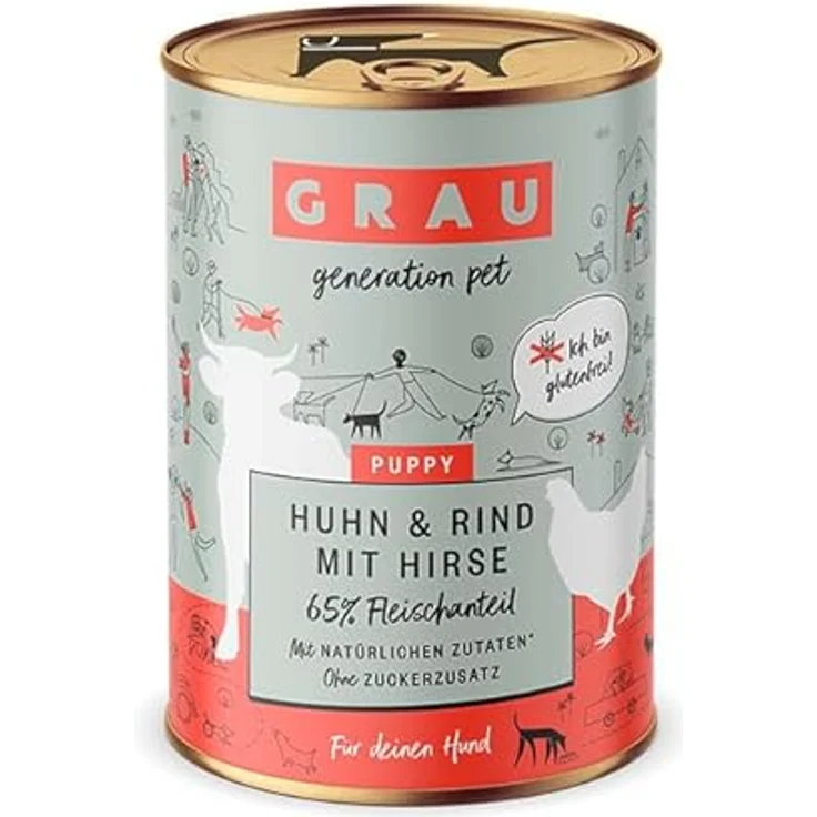 GRAU Nassfutter für Hunde - Puppy - Huhn & Rind mit Hirse, glutenfrei, 6er Pack (6 x 400 g) – Bild 4