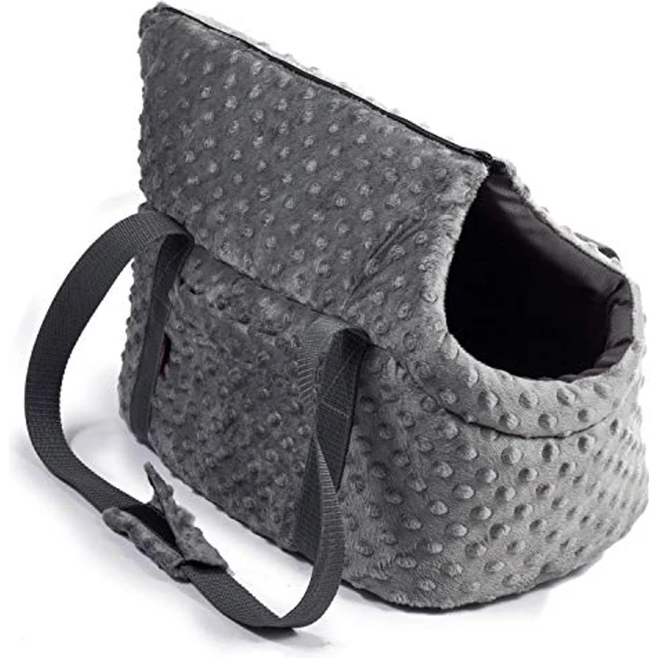 BOUTIQUE ZOO Hundetasche, Welpentasche Grau (Minky), XS bis 3 kg, Tragetasche mit abnehmbarer Holzeinlage und Sicherheitsgurt – Bild 3