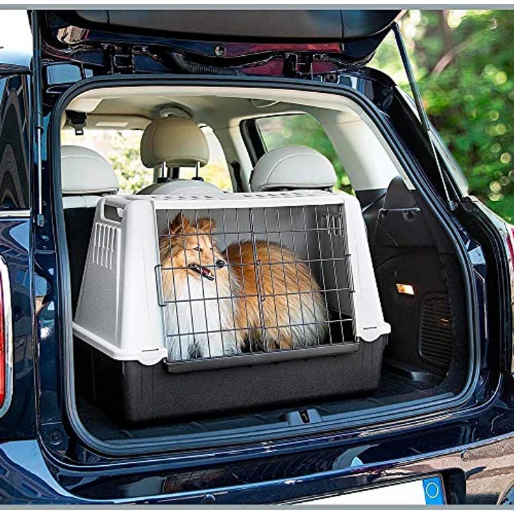 Ferplast Autotransportbox Atlas Car, Hunde-Transportbox mit abnehmbaren Gittertüren, grau, B 72 x T 41 x H 51 cm – Bild 2