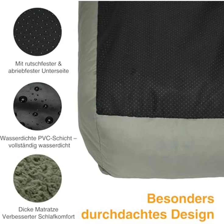 Zedelmaier ergonomisches Hundebett für mittelgroße Hunde, L 90×64 cm, olivgrün, robustes Oxford-Gewebe, abnehmbarer Bezug, wasserdicht und rutschfest – Bild 4