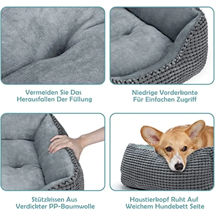 JOEJOY Hundebett XL, Waschbares Plüsch Hundekorb für große Hunde, 89x63x23cm, Rutschfeste Unterseite, Erhöhter Rand – Bild 5