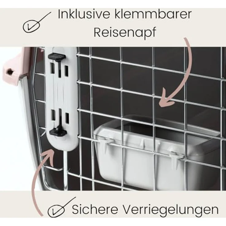 GarPet 2er Set IATA-konforme Transportboxen, Flugbox für Hunde und Katzen, Größe M mit Reisenapf und optimaler Belüftung – Bild 5
