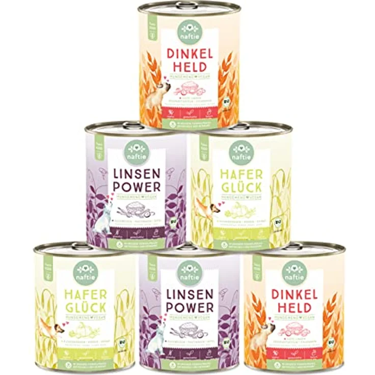 naftie veganes Hundefutter Mixpaket - Bio Nassfutter vegan, 3 Sorten, purinarm, 6x800g, Diät-Futter für Hunde – Bild 1