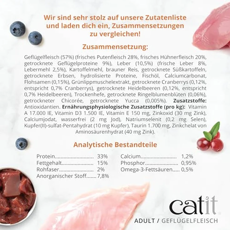 Catit Recipes - Premium Trockenfutter für Katzen mit Geflügelfleisch, Alleinfuttermittel für ausgewachsene Katzen, 2kg, unterstützt Haarballenbildung, ohne Weizen und Soja – Bild 5