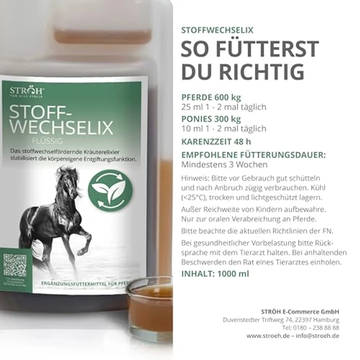STRÖH STOFFWECHSELIX (1l), Stoffwechselsaft für Pferde mit Mariendistel & Artischocke, Leber- & Nierensaft, zuckerfrei, Detox Kur für Pferde – Bild 4