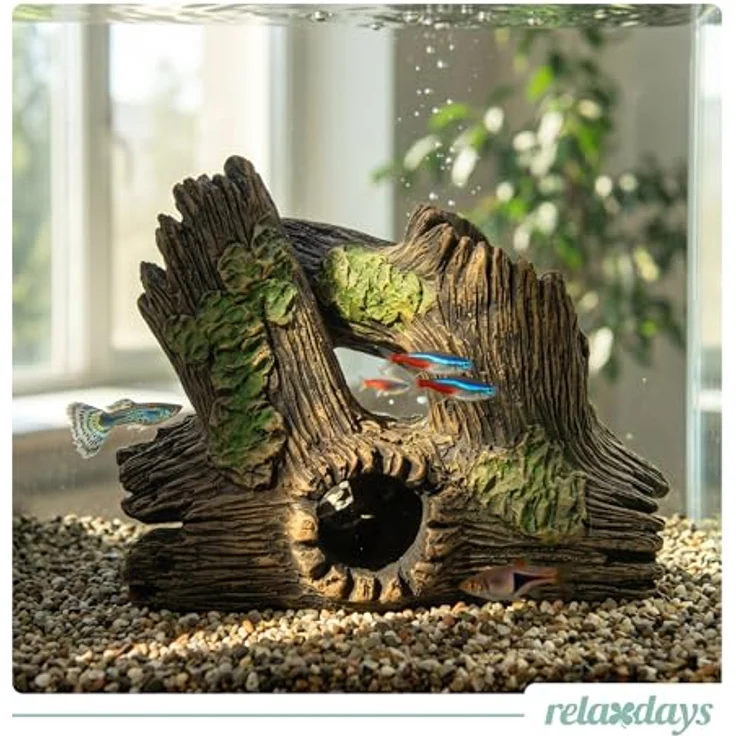 relaxdays Aquariendeko Baumstamm, detailreiche Aquarium-Dekoration aus ungiftigem Kunstharz, Braun, 17 x 20 x 10 cm – Bild 2