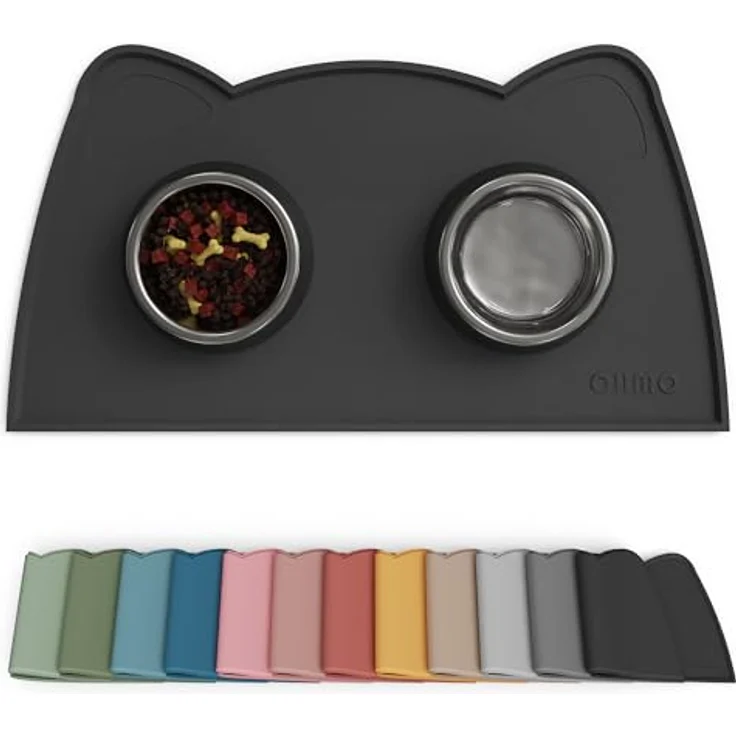 OHMO Napfunterlage für Kleine Hunde und Katzen, rutschfeste Silikonmatte, wasserdicht, 46x25cm, Schwarz – Bild 1